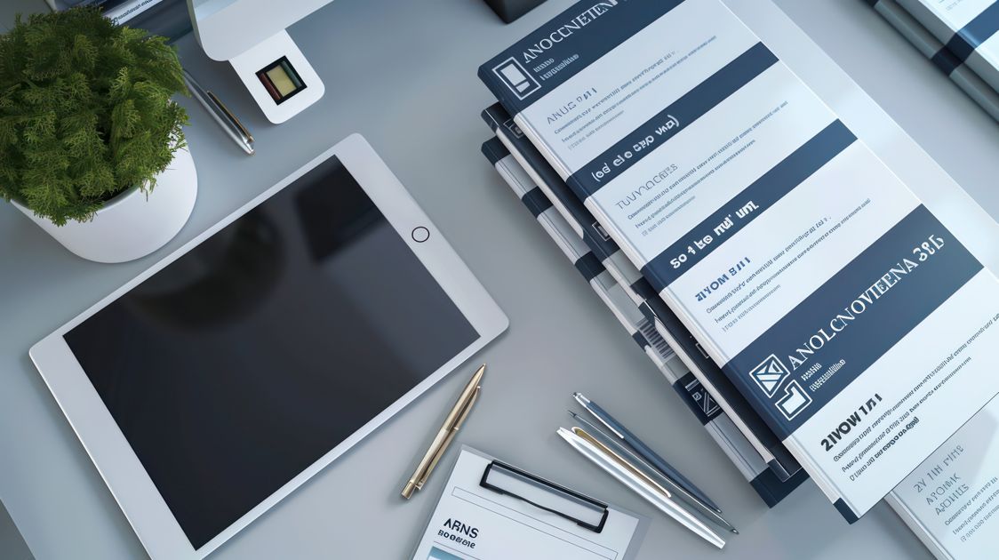 Professional workspace with documents, checklists, and digital tools for broker operations